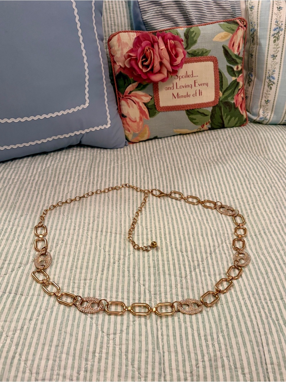Gold Link Chain Waist Belt with Pavé Accent Links